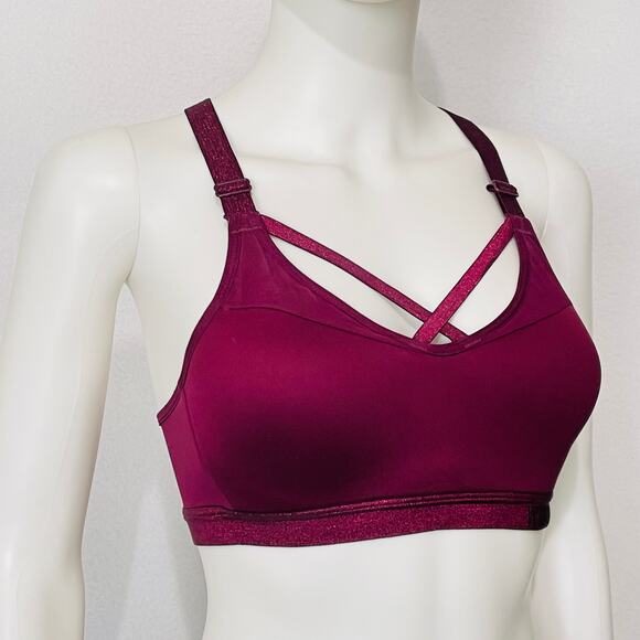 Victoria's Secret Sports Bra Womens 32C Dark Red Strappy Molded Cups Wireless - Picture 6 of 12